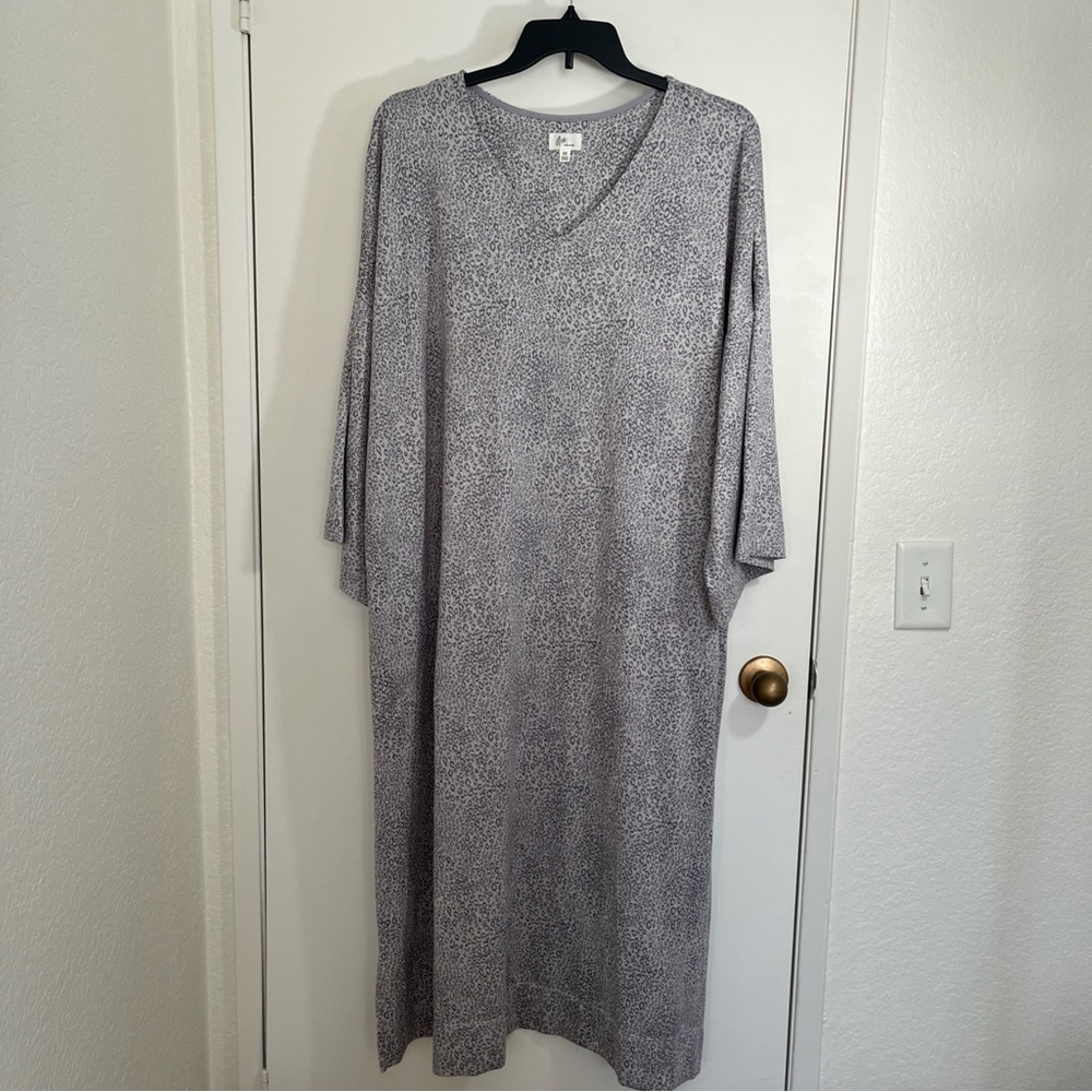 Aria Collection Nightgown Animal Print Gray 3/4 Sleeve Warm Comfy